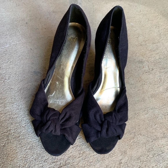 H&M Black Suede Wedge Open Toe Size 7 US Womens - Picture 1 of 7